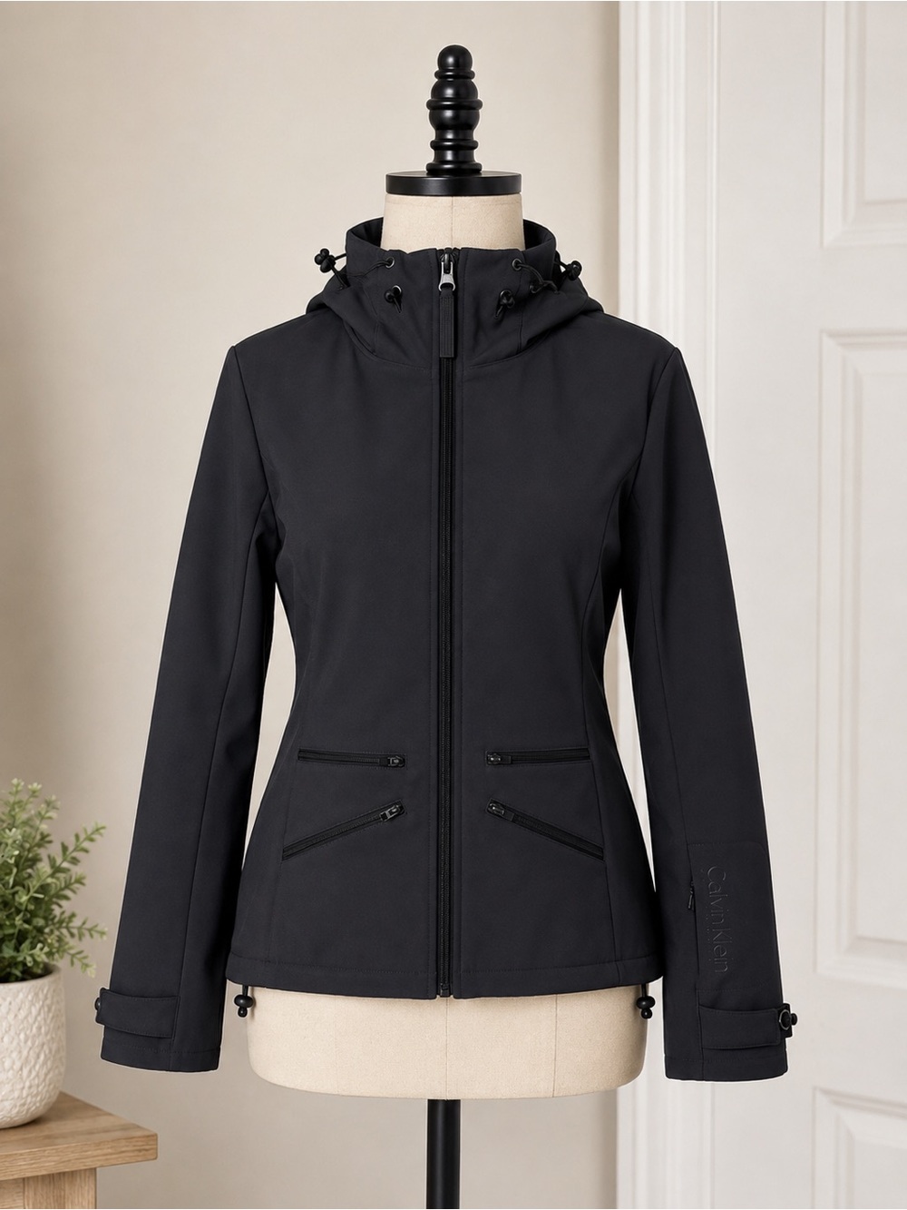 Calvin Klein Black Hooded Softshell Ski Jacket